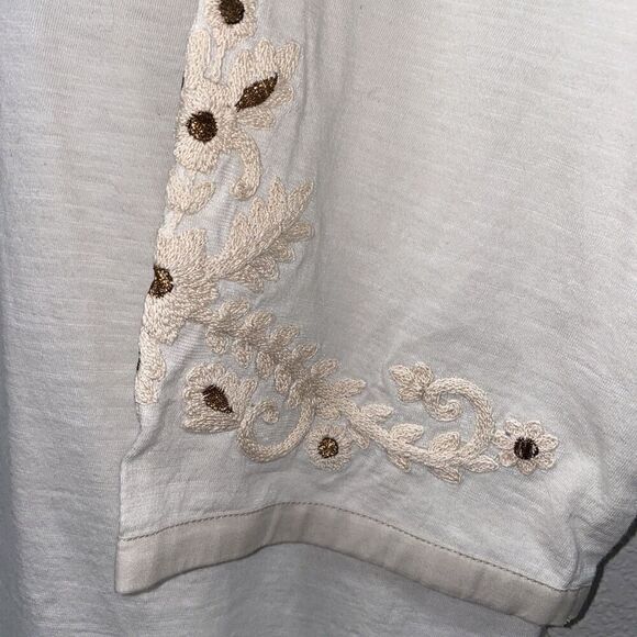Soft Surroundings Cotton Embroidered Tunic Cream Metallic XL Floral Lagenlook - Picture 4 of 6